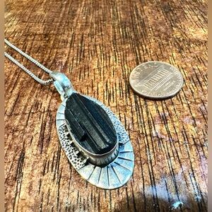 Vintage Sterling Silver & Black Tourmaline Pendant Necklace